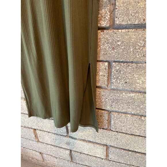 Vero Moda Maternity Olive Green Ribbed Long Sleeve Midi Dress With Side Slit - S - Picture 2 of 7